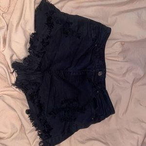 Black angel kiss denim shorts